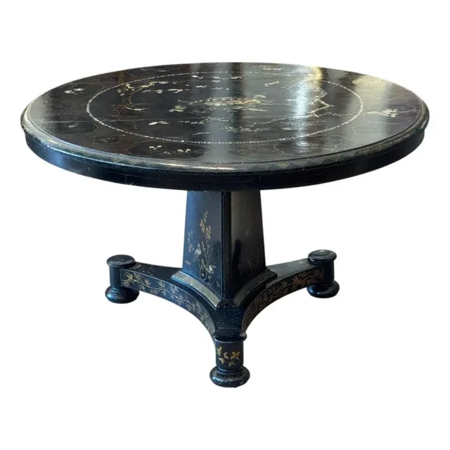 Early 19th Century English Regency Black Lacquer Center Table