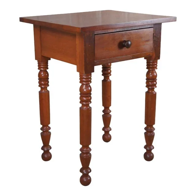 Early 20th Century Antique Primitive Early American Cherry Side Accent Table Nightstand