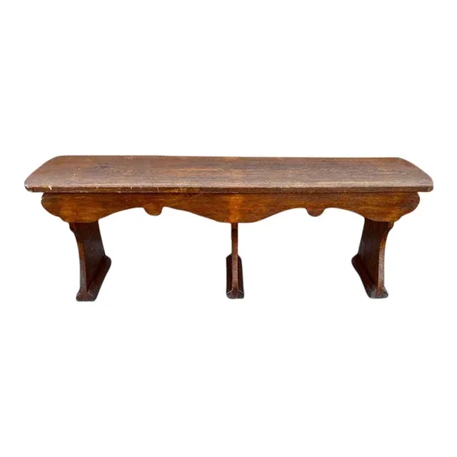 Early 20th Century Antique Victorian Rustic Country Style Solid Tiger Oak Trestle Base Seat Bench.