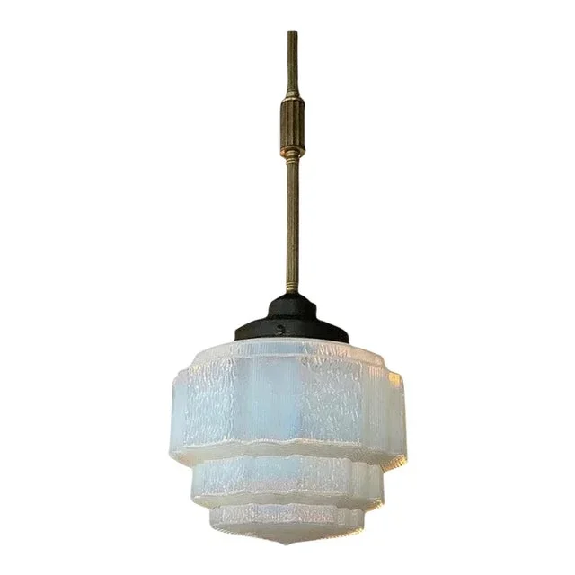 Early 20th Century Art Deco Layer Cake Opaline Glass Pendant Light