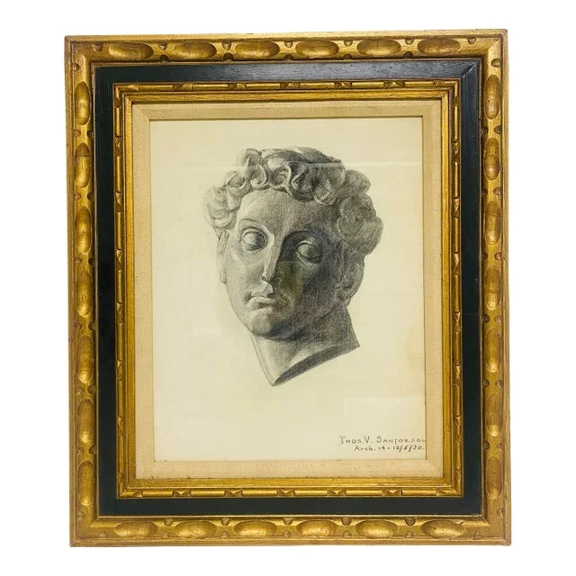 Early 20th Century Charcoal on Paper Study of a Bust