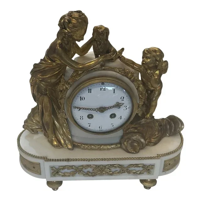Early 20th Century Louis XVI Style Ormolu and White Stone Mantel Clock