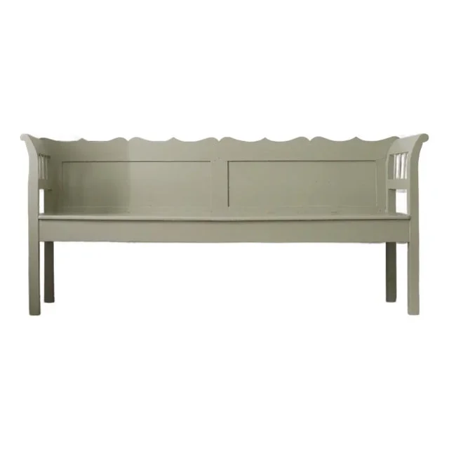 Early 20th Century Newly Painted Gray Green Romanian Pine Bench