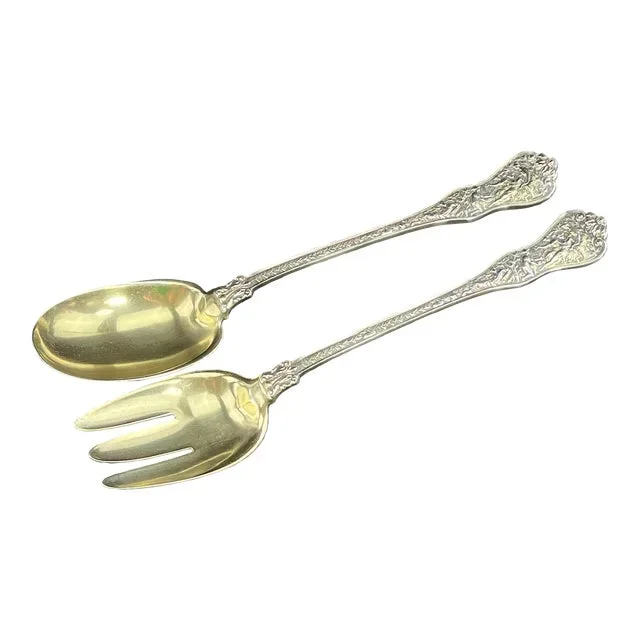 Early 20th Century Tiffany & Co. ‘Olympian’ Sterling Silver Oversized Serving Salad Set- a Pair