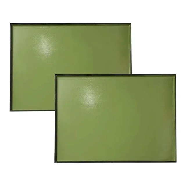 Early 21st Century Japanese Abstract, Acrylic, Green Trays – Set of 2