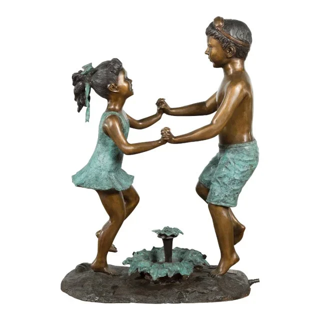 Early 21st Century Lost Wax Cast Bronze Sculpted Group of Dancing Siblings Fountain