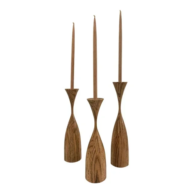 Early 21st Century Sculptural Hand Turned Wood Candlesticks by Artist Robert Rosand – Set of 3