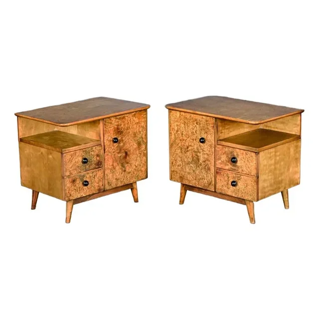 Early to Mid-20th Century Art Deco to MCM Low Asymmetrical Nightstands or End Tables a Pair
