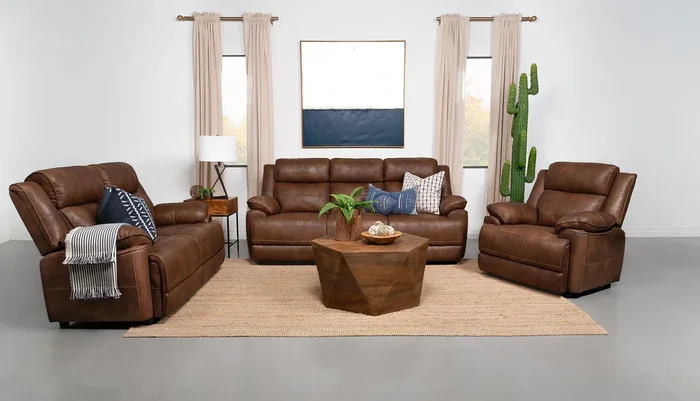 Ellington Dark Brown Upholstered Padded Reclining Living Room Set