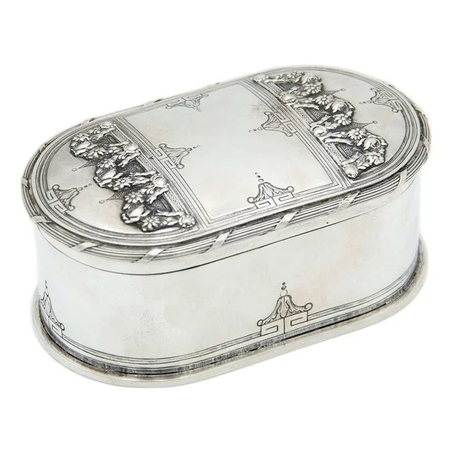 Elliptical Silver Soap Dish with Floral Reliefs