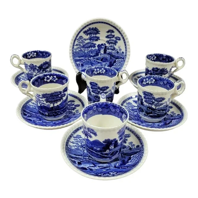 English Copeland Demitasse Cups Blue Spode’s Tower