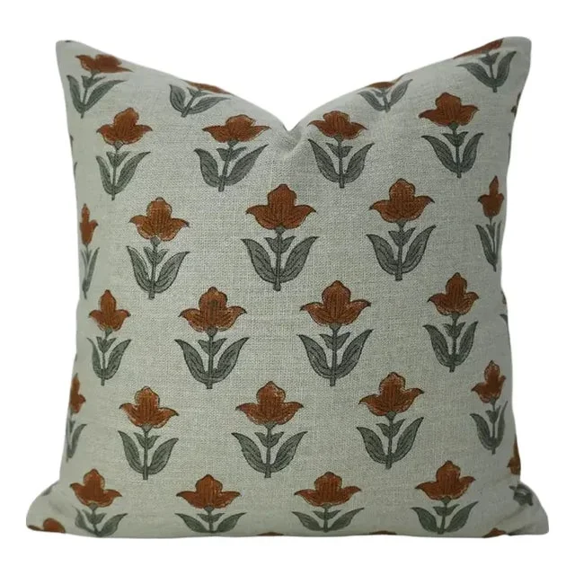 Fabdivine Handcrafted Block Print Cushion Cover 24×24 Inch Thick Linen- Tulip