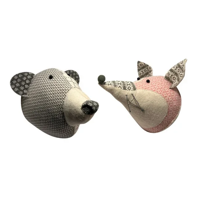 Fiona Walker Organic Felt Bear & Fox Animal Heads Wall Art- Set of 2