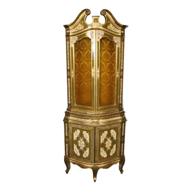 Florentine Italian Gilded and Paint Decorated Corner Cabinet Cupboard 1930s