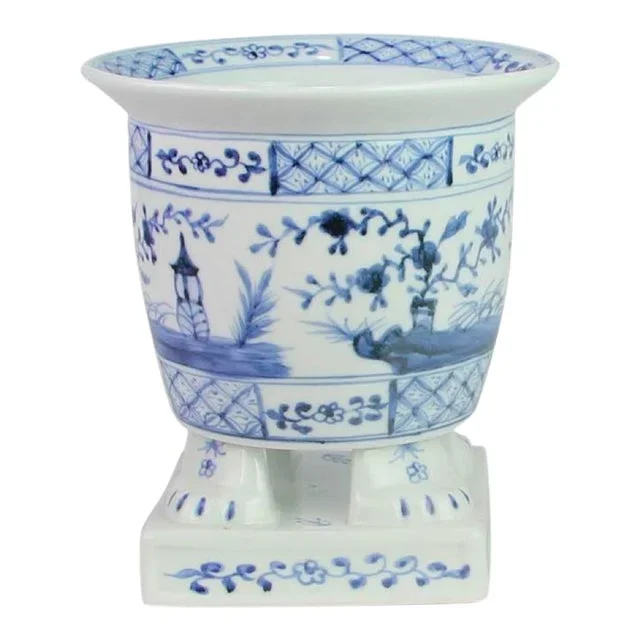 Footed Porcelain Planter in Light Blue
