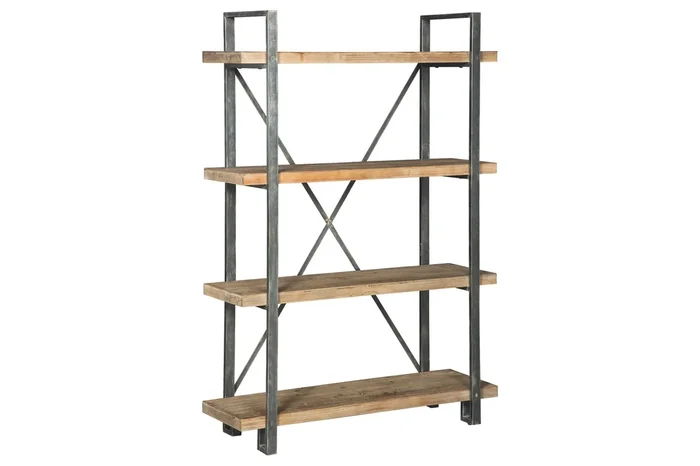 Forestmin Tall Bookcase in Natural Wood & Gray Metal