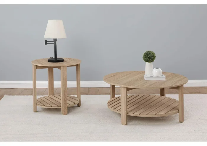 Fowler 2-piece Round Coffee and End Table Set Natural