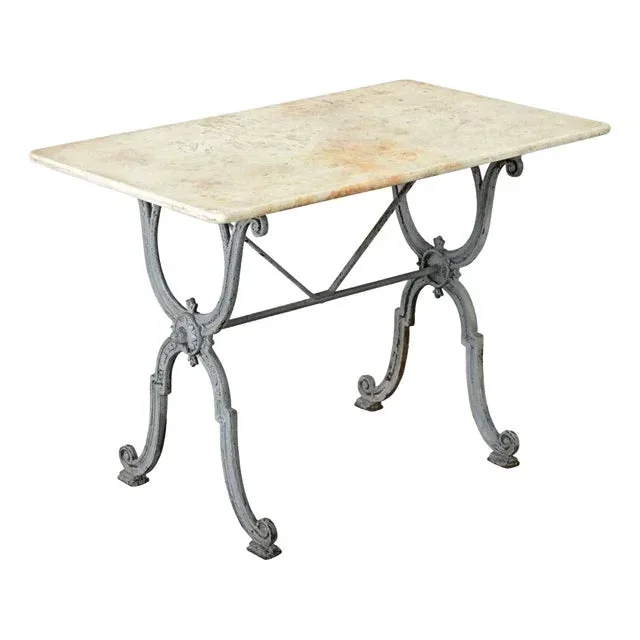 French 19th Century Painted Cast Iron & Marble Bistro Table