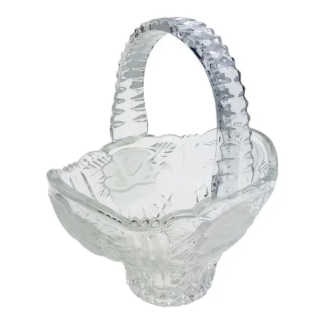 French Crystal Candy Dish With a Handle Lalique Style