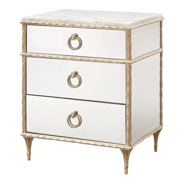 French Marble Top Nightstand, Gold