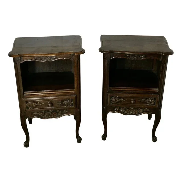 French Oak Bedside Cabinets, 1880s, Set of 2