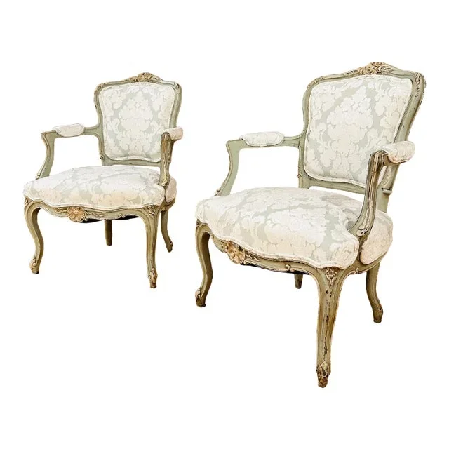 French Painted Chairs, Reupholstered, a Pair