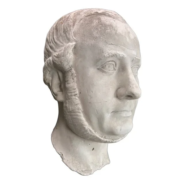 French Plaster Man Head Wall Sculpture, 1900s