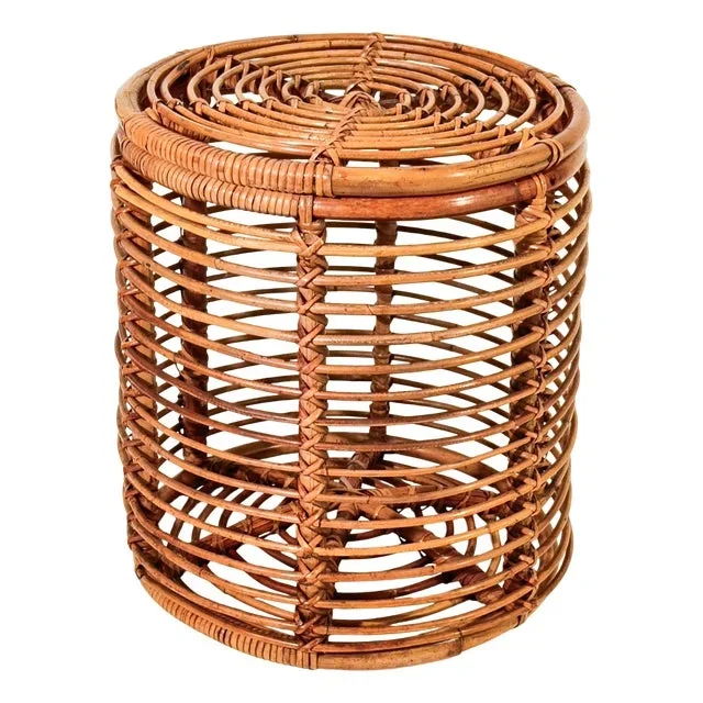 French Riviera Style Rattan Stool or Basket by Tito Agnoli, Italy, 1970s