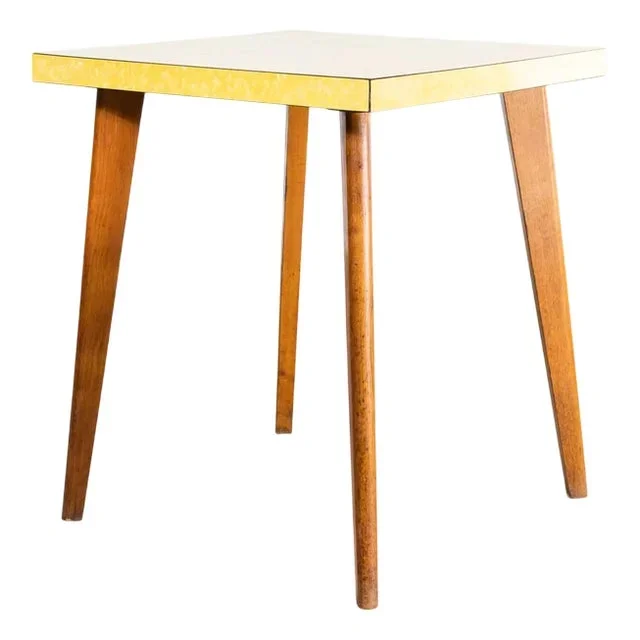 French Square Yellow Kitchen Dining Table, 1960s