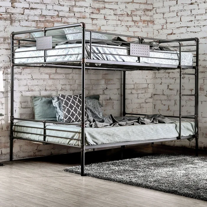 Furniture Of America Olga Antique Black Industrial Queen Queen Bunk Bed Model CM-BK913QQ-BED