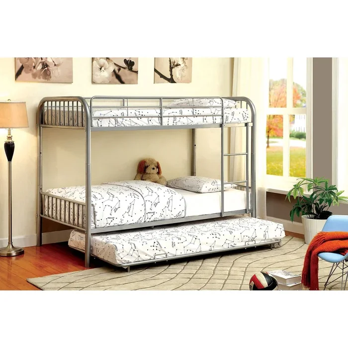 Furniture Of America Rainbow Silver Contemporary Metal Twin Twin Bunk Bed Model CM-BK1035SV