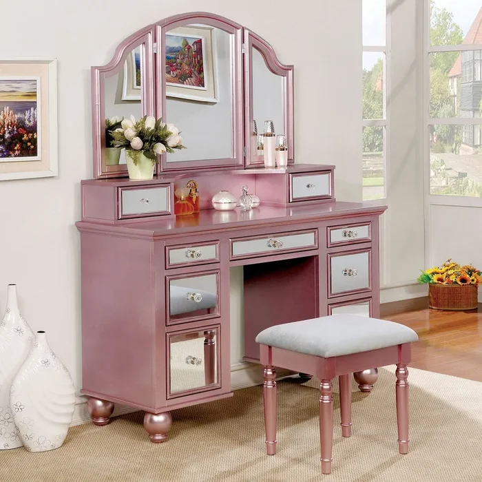 Furniture Of America Tracy Rose Gold Transitional Vanity With Stool Model CM-DK6162RG