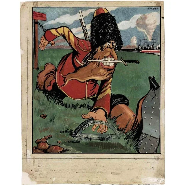 Gabriele Galantara, The Conquest of Porto Arturo, Mixed Media Drawing, 1904