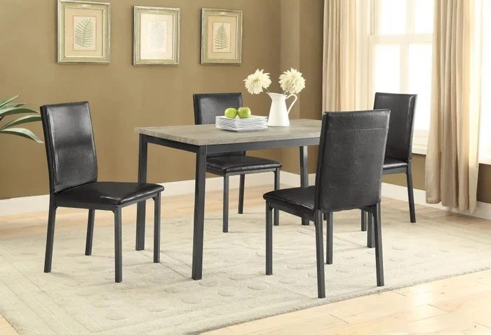 Garza 5-Piece Rectangular Dining Table Set – Black Modern Metal Frame Table with 4 Upholstered Chairs for Sleek Contemporary Dining Rooms