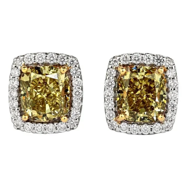 Gia Certified 5.12 Carat Fancy Brownish Greenish Yellow Diamond Stud Earrings – Set of 2
