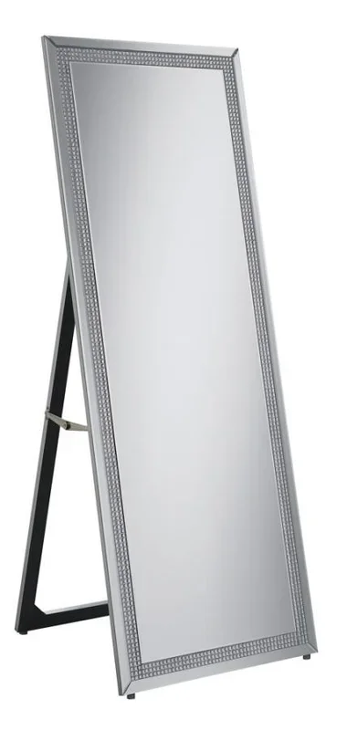 Giddish Full Length Standing Floor Mirror with Silver Frame, Crystal Inlay Trim & Easel Back – Modern Glam Rectangular Cheval Design