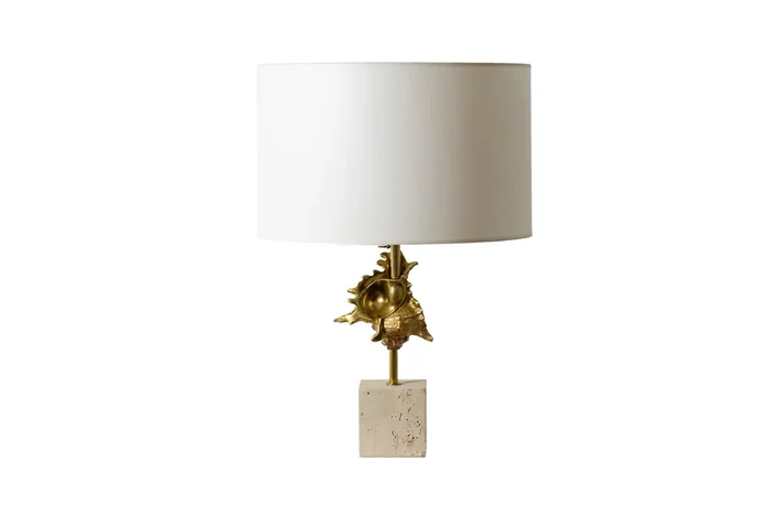 Gilded bronze shell lamp, Maison Charles, France, 1970s