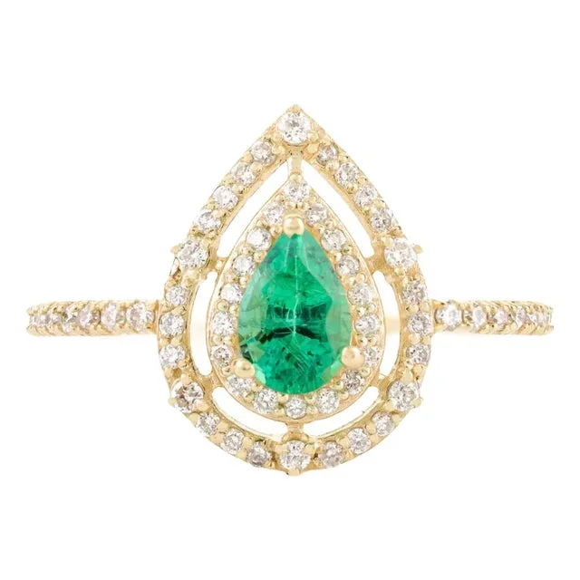 Glamorous Emerald Halo Diamond Women Engagement Ring Size 6.5