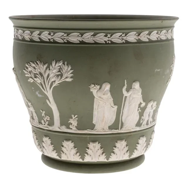 Green Jasperware Classical Bas Relief Jardiniere Planter Vase from Wedgwood