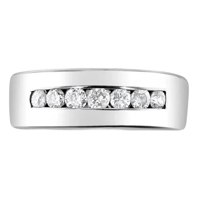 Half Carat Wide Channel Set Diamond 14k White Gold Wedding Band, Size 10