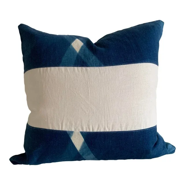 Hand-Dyed Natural Indigo Linen Stripe Pillow ( Down/ Feather Insert Included )