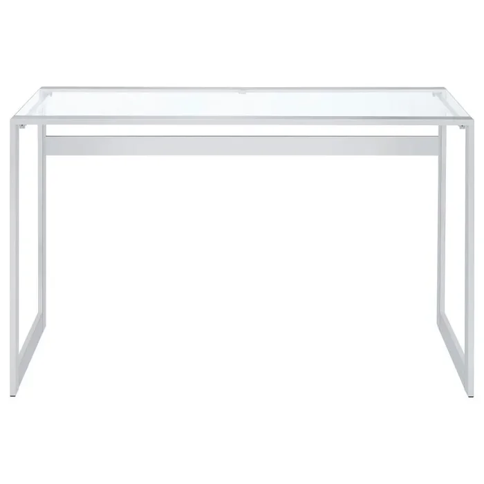 Hartford Glass Top Writing Desk – Modern Chrome Frame, Clear Tempered Glass Work Surface, Sleek Minimalist Design for Home Office, Study, or Commercial Use