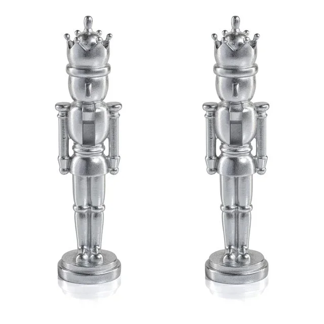 Hartwin Small Silver Metallic Decorative Nutcracker Figurines, Set of 2