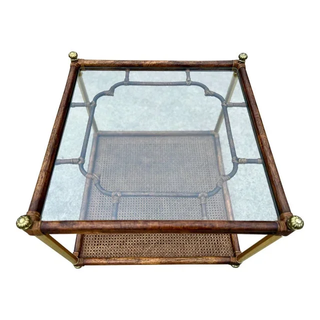 Hollywood Regency Faux Bamboo and Glass Side Table – Chinoiserie and Campaign Style