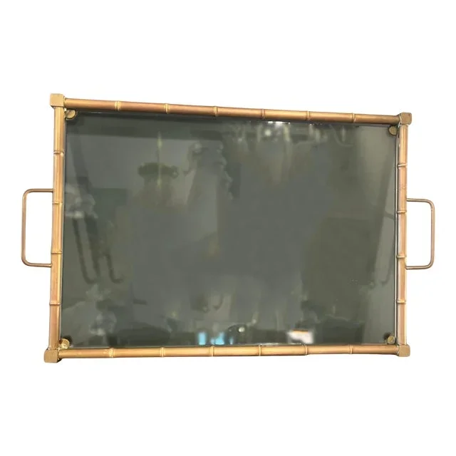 Hollywood Regency Tray in Brass and Smoked Glass, Italy, 1970s