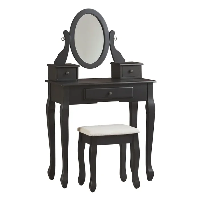 Huey – Black – Vanity/mirror/stool (3/cn)