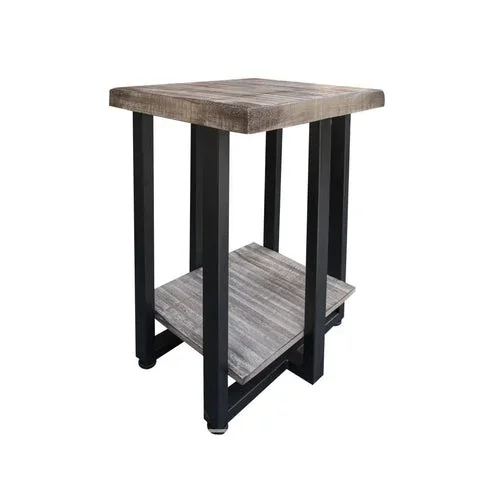 IFD Old Wood Chair Side Table w/ Iron Base