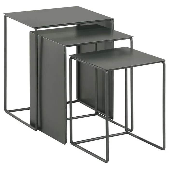 Imez 3-Piece Rectangular Metal Nesting Table Set in Gray – Industrial Modern Design with Sled-Style Base, Versatile Living Room Accent Tables