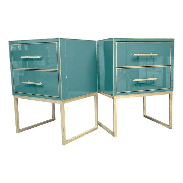 Italian Bedside Tables in Green Murano Glass by Justfurnituress Designer, Set of 2