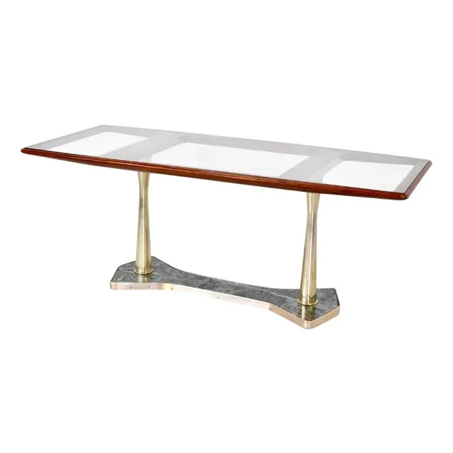Italian Dining Table in Teak and Marble, 1960s